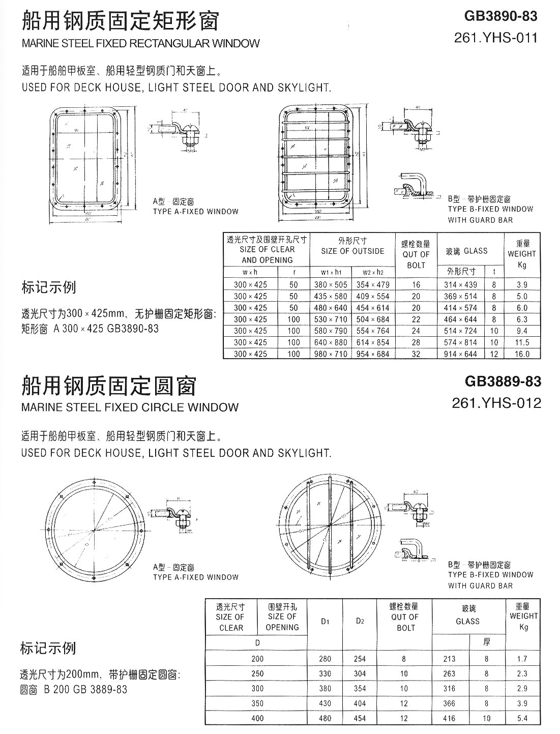 船用鋼質固定矩形窗